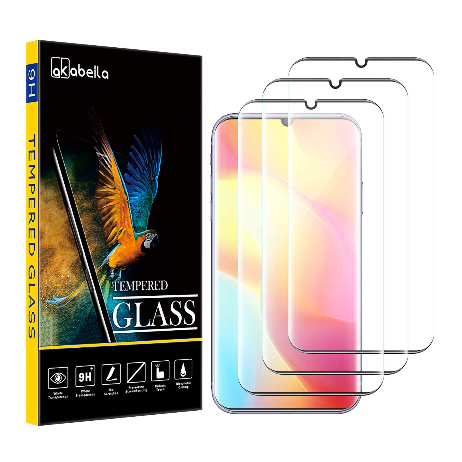 AKABEILA Screen Protector for Xiaomi Mi Note 10 Lite Tempered Glass [3 Pack] Premium HD Film 9H Hardness Case Friendly Easy Installation Anti Scratch [Full Curved Coverage] — image 1