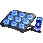 TECKNET Laptop Cooling Pad with Phone Stand, Laptop Cooler for 12-15.6 Inch | Stepless Speed Control to 2600 RPM, 360&deg; All-Around Cooling, Whisper-Quiet Design, 5-Level Heights, Dual USB Ports