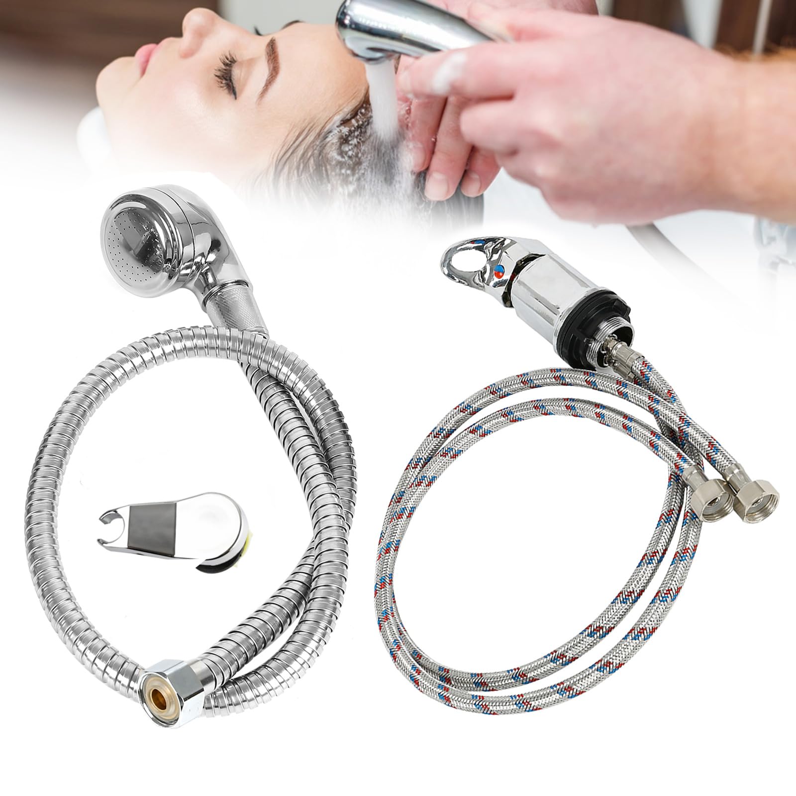 Hair Salon Mixer Taps Sprayer Set, Handheld Shower Head Salon Barber Sink Tap with Hot and Cold Mixing Valve, 1/2" Connection - High Pressure Sink Spray Head for Hairdressing, Bathing, Campervan & RV