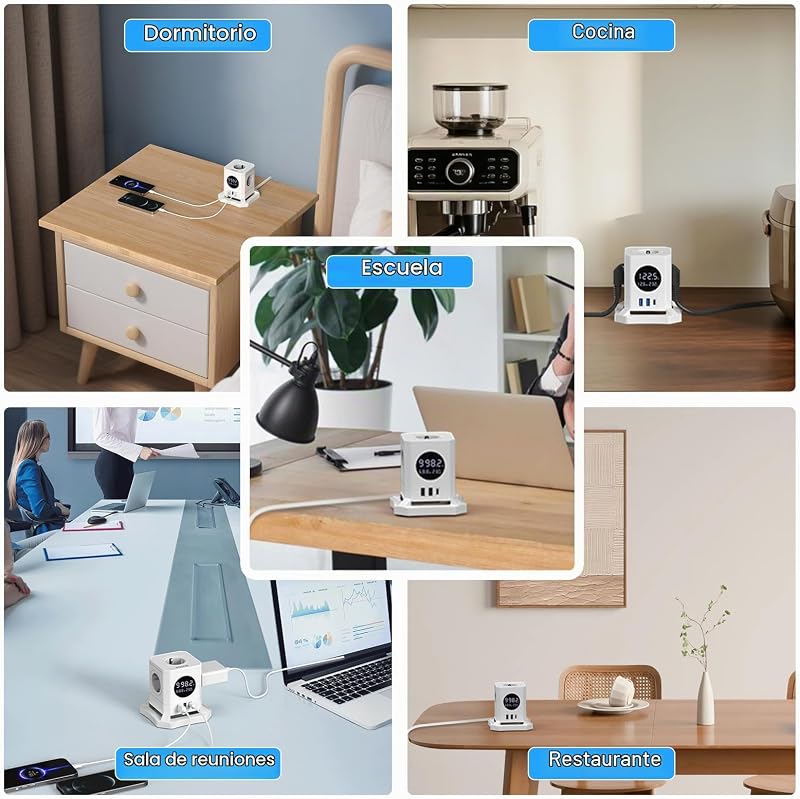 Regleta Enchufe Que Muestra la Potencia del Dispositivo, FDTEK Ladron Enchufe Que Muestra el Voltaje, Enchufe Cubo Que Muestra la Pérdida de Potencia., 4000W/16A, Blanco — foto 7 de 7