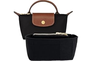 ATSEKTZ Mini Purse Organizer Insert for Longchamp Le Pliage Small Tote – Felt Inner Bag Liner with Zipper Pocket, Lightweight Storage for Mini Handbags, Black