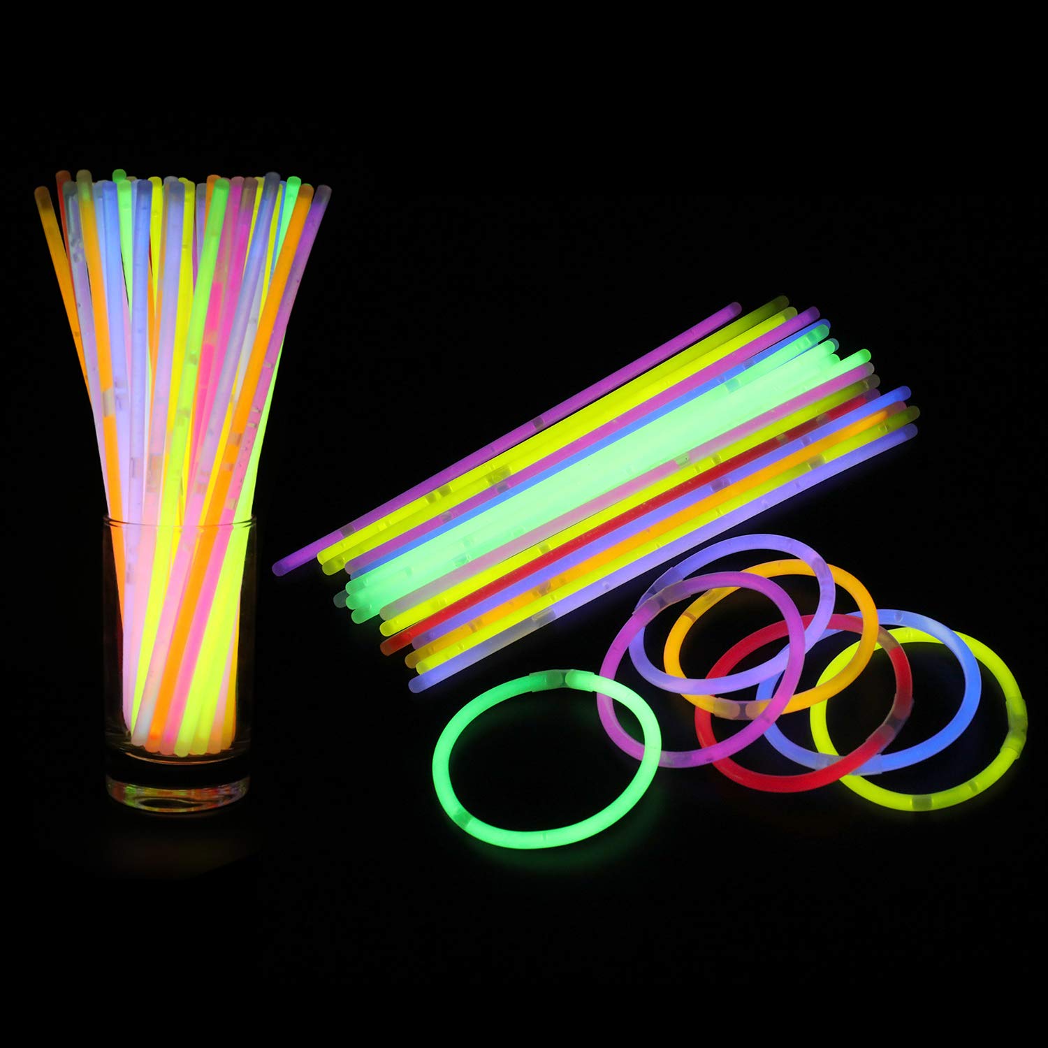 Weddecor Glow Sticks Party Pack 8" Mixed Color Light Sticks to make Neon Necklace Bracelets Wrist Band Eye Glasses for Birthday, Anniversary, Party Supplies (100pcs)