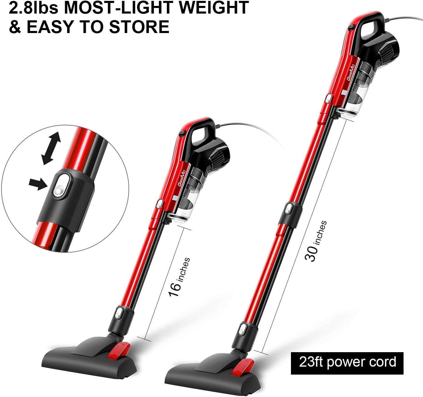 600W/ 1,2L Telescopico/ 5m GeeMo Scopa Elettrica Con Filo 17KPa  Aspirapolvere Senza Sacco Ciclonico Aspirapolvere verticali e scope  elettriche urban-earth.co.uk