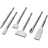 Kirphealy 6PCS SDS Plus Chisel Set, Tile and Mortar Removal Tool | 40CR Steel, SDS Plus Rotary Hammer Drill Attachments, for Demolition, Chipping, Scaling Removing Cement, Home Improvement