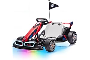 Wanan Electric Go Kart with Adjustable Seat, 24V Licensed BMW Drift Kart with Dual 200W Motors, Crazy Go Cart for Kids Ages 6-12, LED Lights, Drift Mode and 2 Speed (Red, 24V)