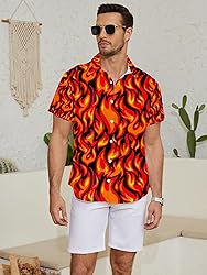 LuckLemocor Mens Flames Button Down Shirt Summer