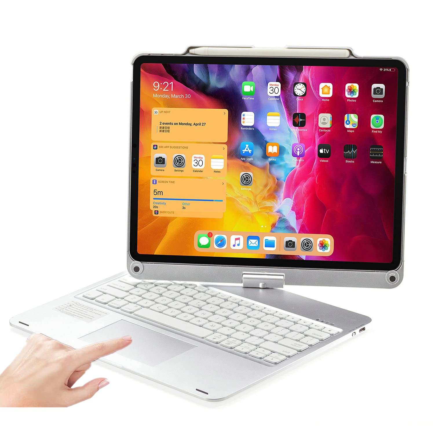 PboyiqiS 360° Rotatable Keyboard Case for iPad Air 13 inch (M3/M2-2025/2024)/Pro 12.9 (6th, 5th, 4th, 3rd Gen) with TouchPad, Backlits Aluminum Alloy Smart Case with trackpad Keyboard, (Silver)