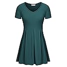 BEPEI Women Short Sleeve Fit and Flare Pleated Fitted Empire Waist Peplum Tops