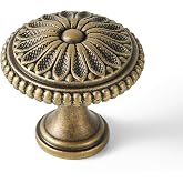 Eldurwork 10 Pack Solid Brass Cabinet Knobs 1-5/16" Diameter Drawer Knobs Brushed Antique Brass Cabinet Knobs for Elegant Cabinet and Furniture