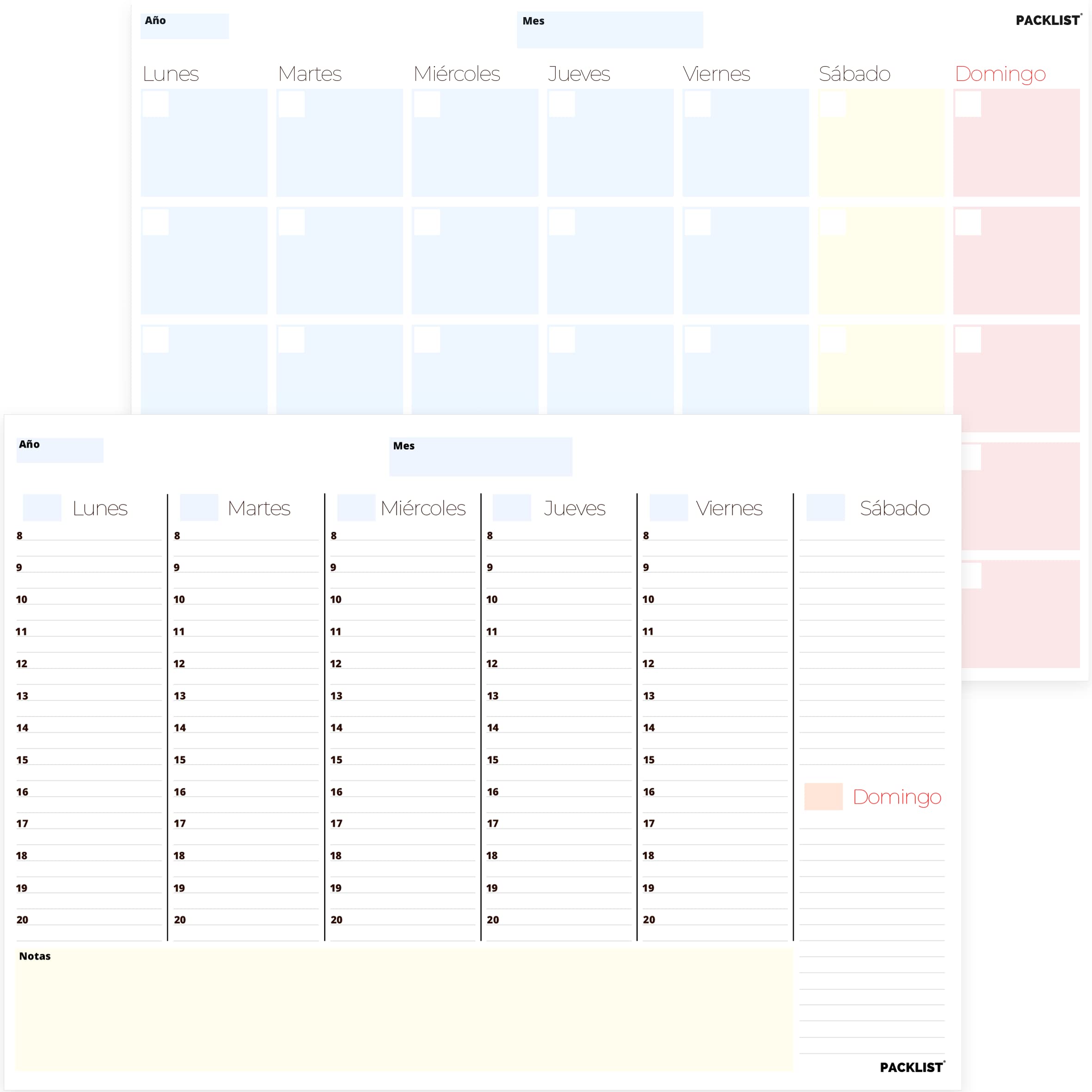 PACKLIST Planificador Semanal + Planificador Mensual - Pack de 2 planners Organizador A4, Planning de Escritorio. Agendas, Planificadores y Calendarios Mes+Semana de Diseño Exclusivo