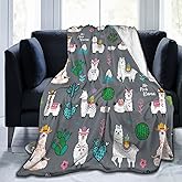 Llama Alpaca Soft Warm Throw Blanket Lightweight Flannel Fleece Bed Blanket Gift for Boys Girls Adults Or Pet Chair Couch Microfiber Blankets 50"X 40"