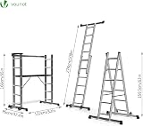 VOUNOT 3-in-1 Aluminium Scaffolding Ladder with Work Platform 120x40 cm view 6