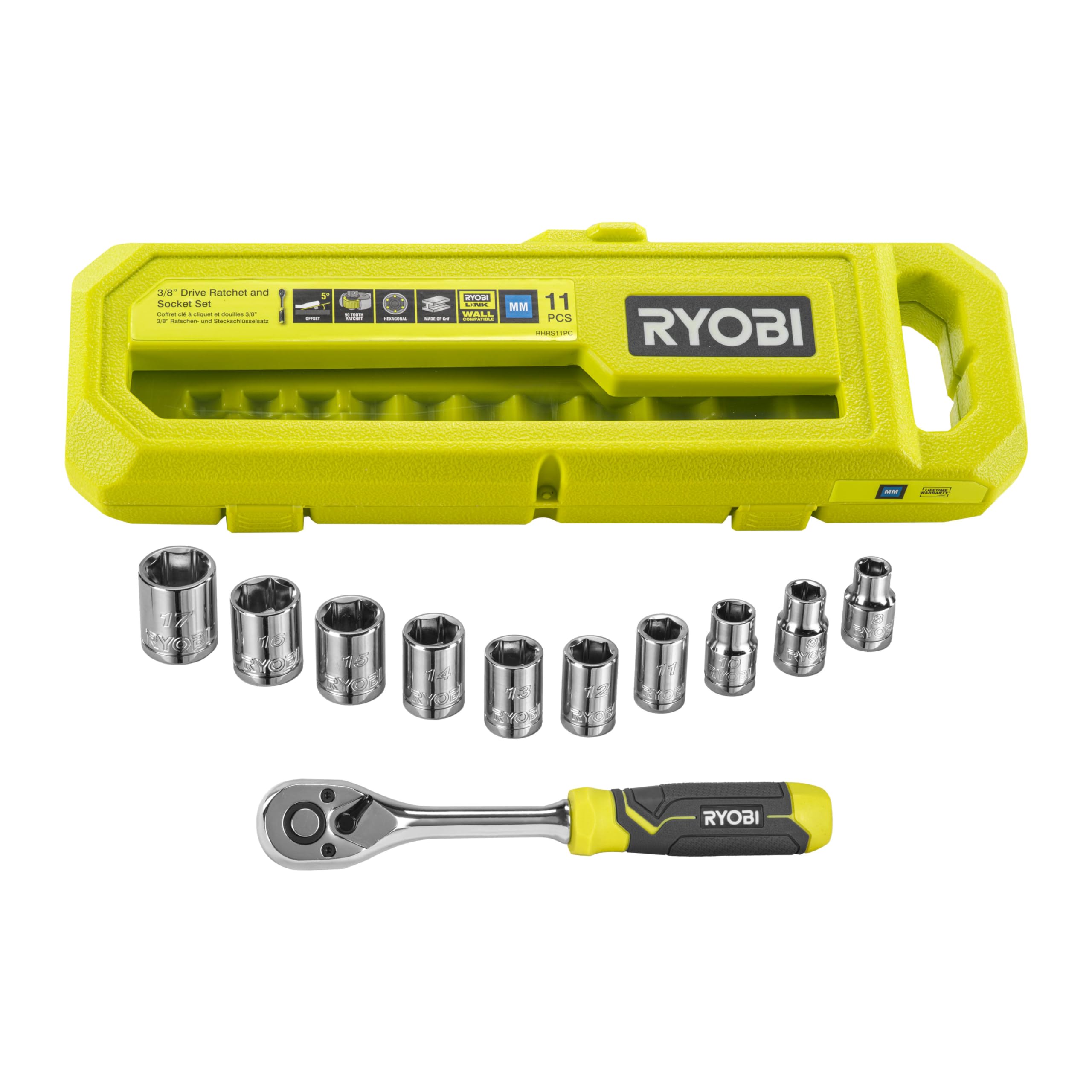 RYOBI RHRS11PC 3/8" Drive Ratchet and Sockets Set (11 Pieces) — image 1