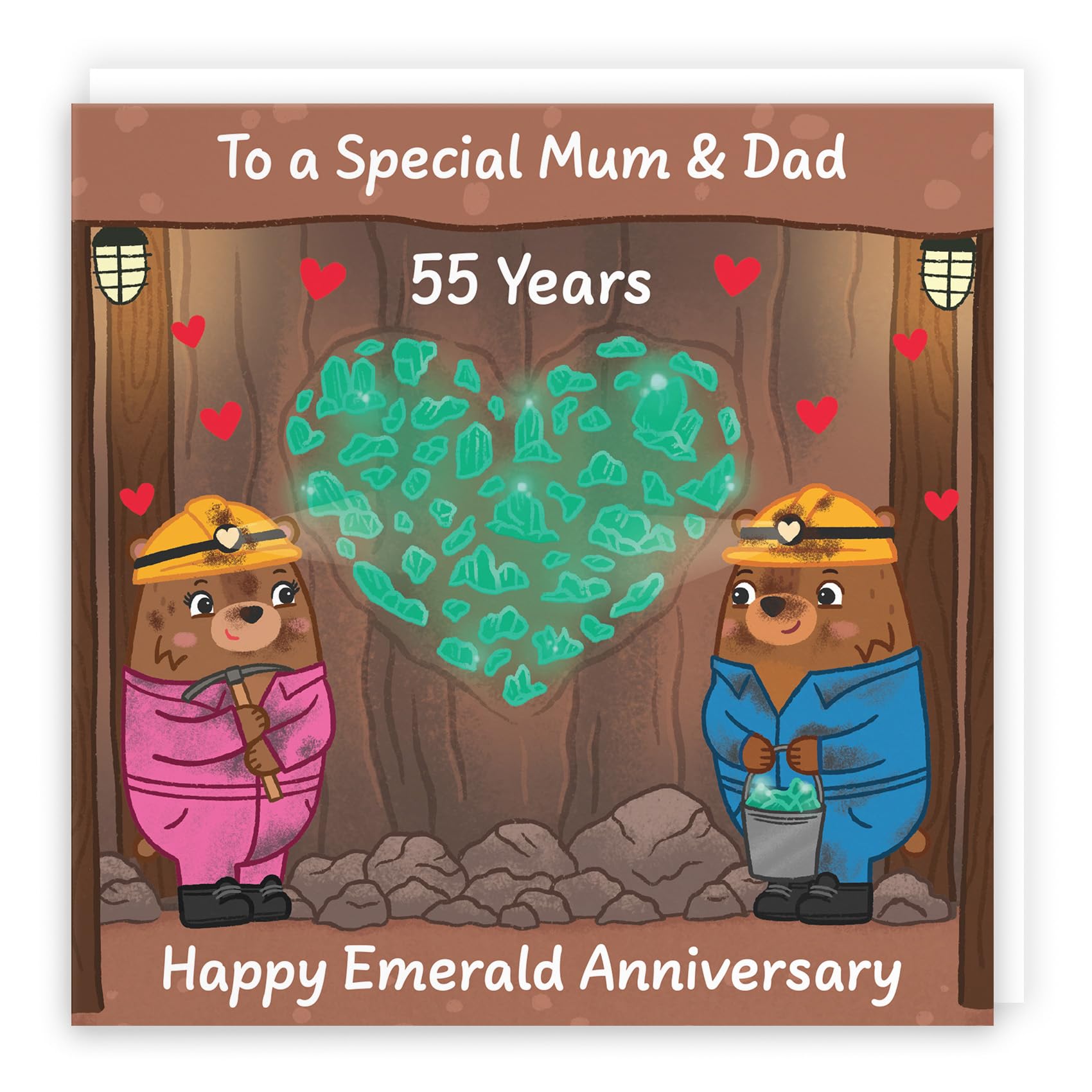 Hunts England - Mum And Dad 55th Anniversary Card - Emerald Anniversary - 55 Years - Cute Fun Bears Card For Parents - Love Story Collection