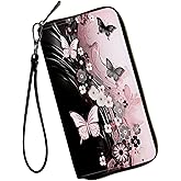 WZCJDHMJ Women Wallets,Large Capacity Clutch Purse for Women Ladie Men Wallet Clearance Credit Card Holder PU Leather Handbag Clutch Purse-Flowers Dancing Butterflies