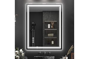 Ratsamee 28x36 Inch LED Bathroom Mirror with Frontlit & Backlit（Independent Control）, Lighted Mirror for Bathroom Wall with 3-Color Dimmable & Anti-Fog, Vanity Mirror with Lights