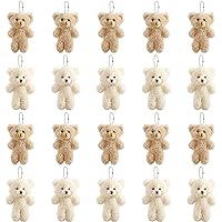 TOPZEA 20 Pack Mini Stuffed Plush Bears, 4.7 Inch Small White & Brown Soft Bear Tiny Keychain Animal Ornament Bulk for Birthd