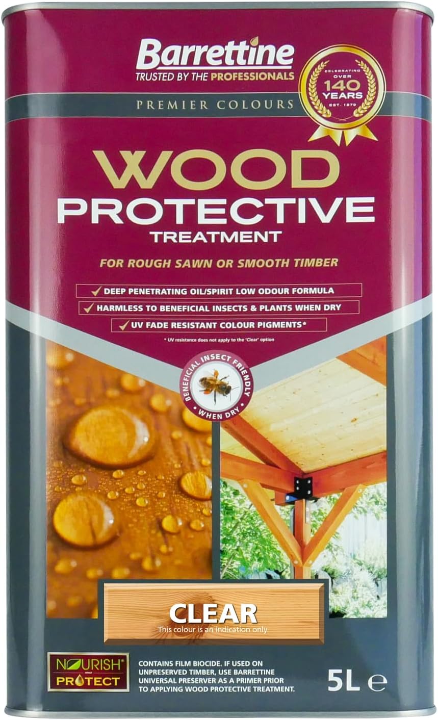 Barrettine Wood Protector Treatment Clear 5L Outdoor Timber Sealer