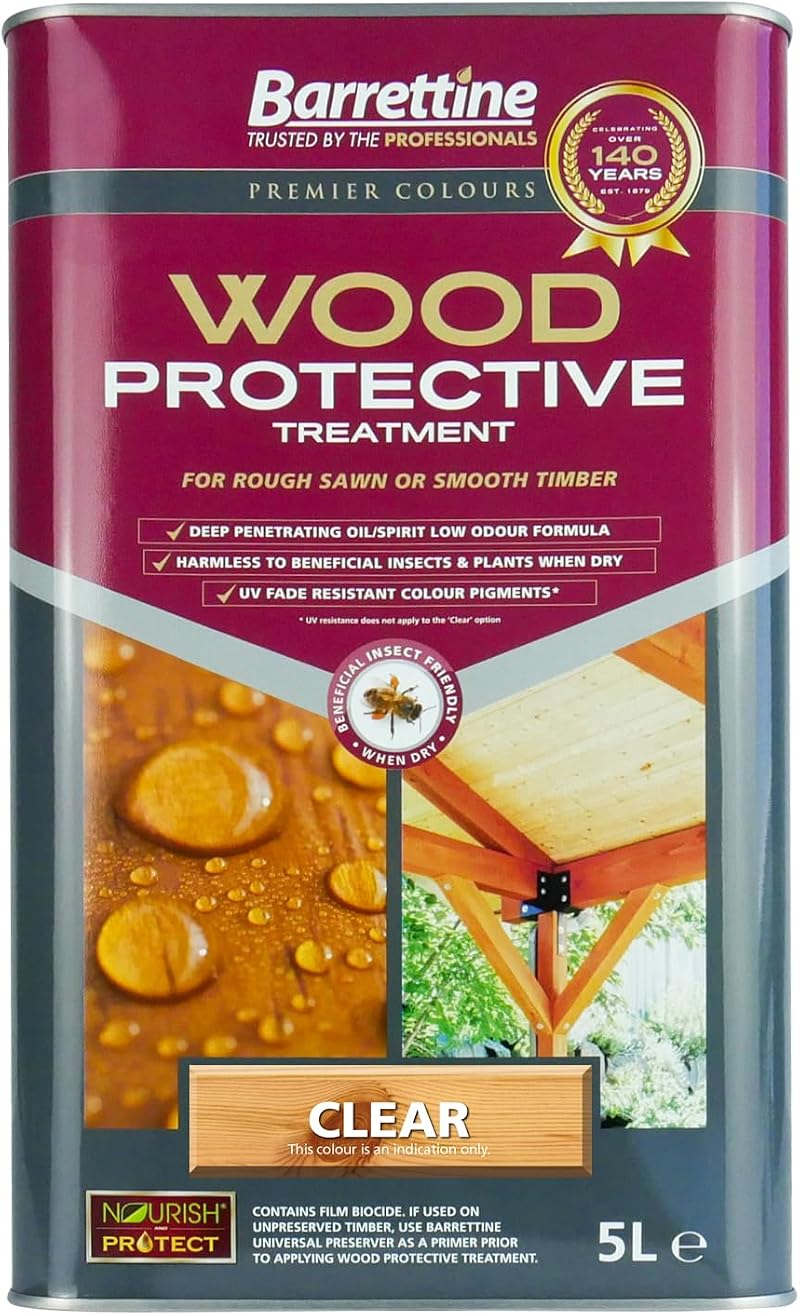 Barrettine Wood Protector Treatment Clear 5L Outdoor Timber Sealer