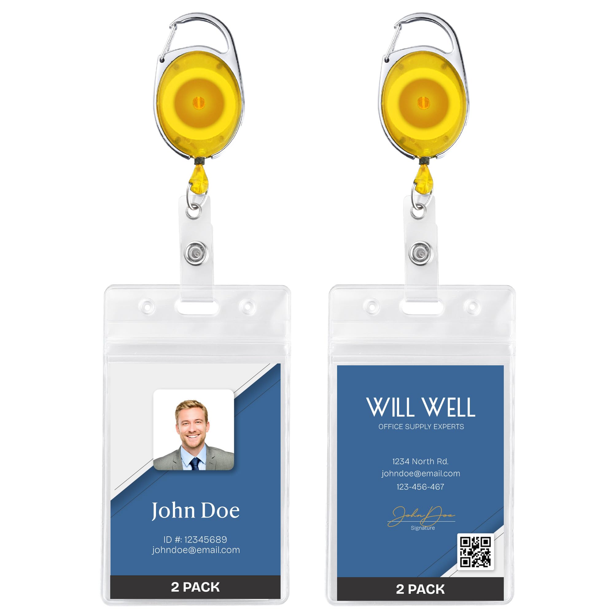 Photo 1 of 2 Pack Id Badge Holder With Clip – Transparent Yellow Badge Reels with Id Sleeves Set – Clear Id Card Holder Retractable – Vertical Lanyard ID Holder with Badge Reel – Badge Holders with 24" Pull Cord