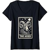Womens Aries Tarot Card Horoscope Astrology Zodiac Sign V-Neck T-Shirt