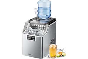 Silonn Ice Makers Countertop - 24Pcs Ice Cubes in 13 Min, 45lbs Per Day, 2 Ways to Add Water, Auto Self-Cleaning, Stainless Steel Ice Machine for Home Office Bar Party