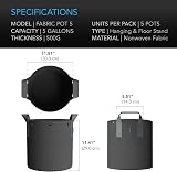 AC Infinity 20L Heavy Duty Fabric Pots 5-Pack for Plant Growth view 6