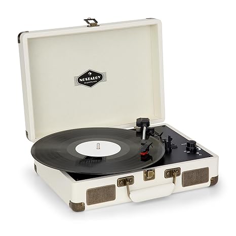 auna Peggy Sue Schallplattenspieler • Plattenspieler • Koffer-Design • Riemenantrieb • 33, 45 und 78 U/min • 2 integrierte St