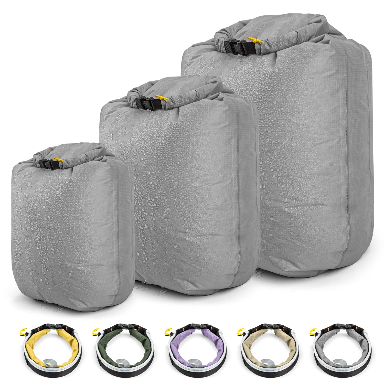 HIKEMAN Waterproof Dry Bag Set - Lightweight Canoe Bags Dry Sack,Roll Top Drifting Bag,3-Pack Stuff Sack for Kayaking Rafting Boating Hiking Camping Travel Backpacking (Grey)