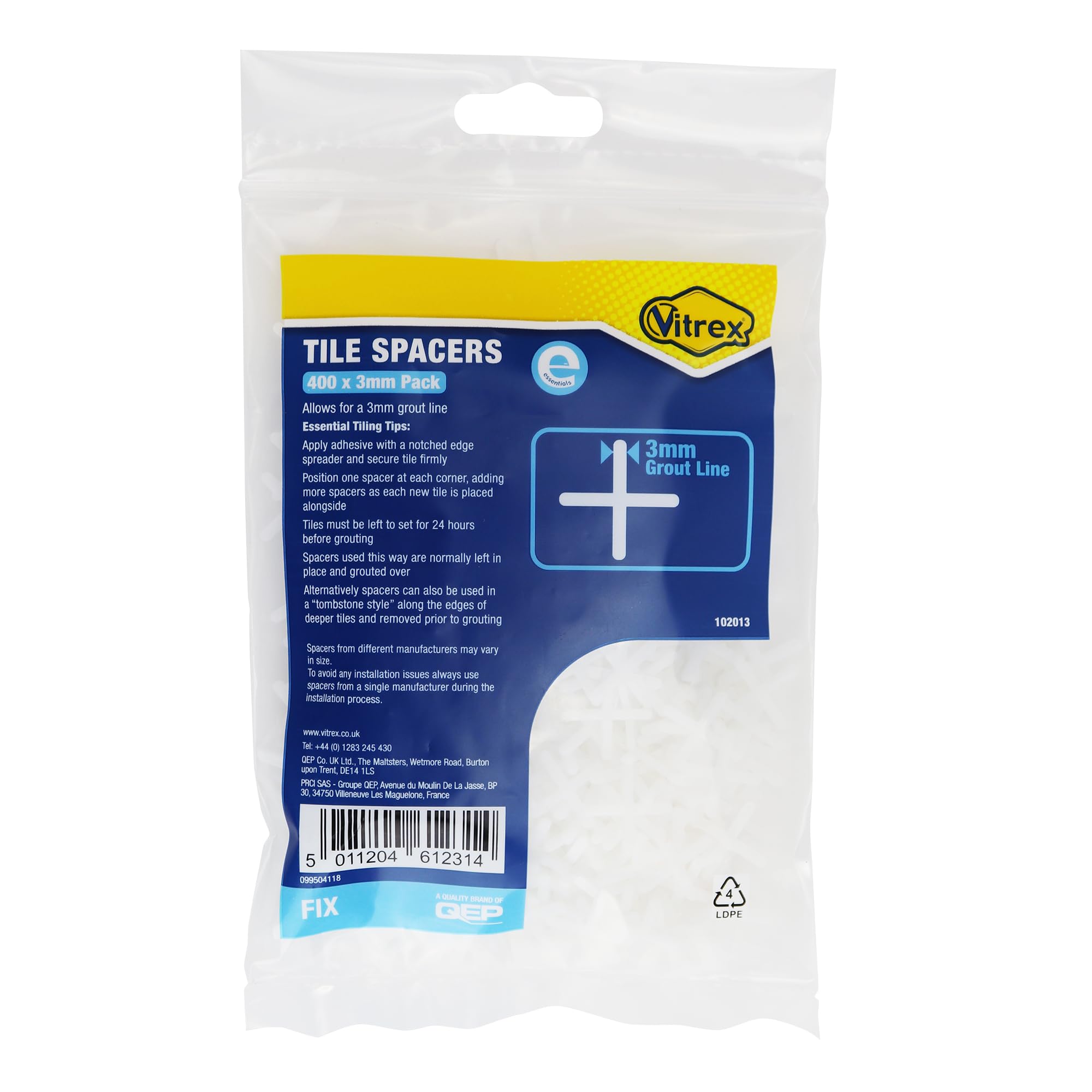 Vitrex VIT102013 102013 Essential Tile Spacers 3mm Pack of 400, White