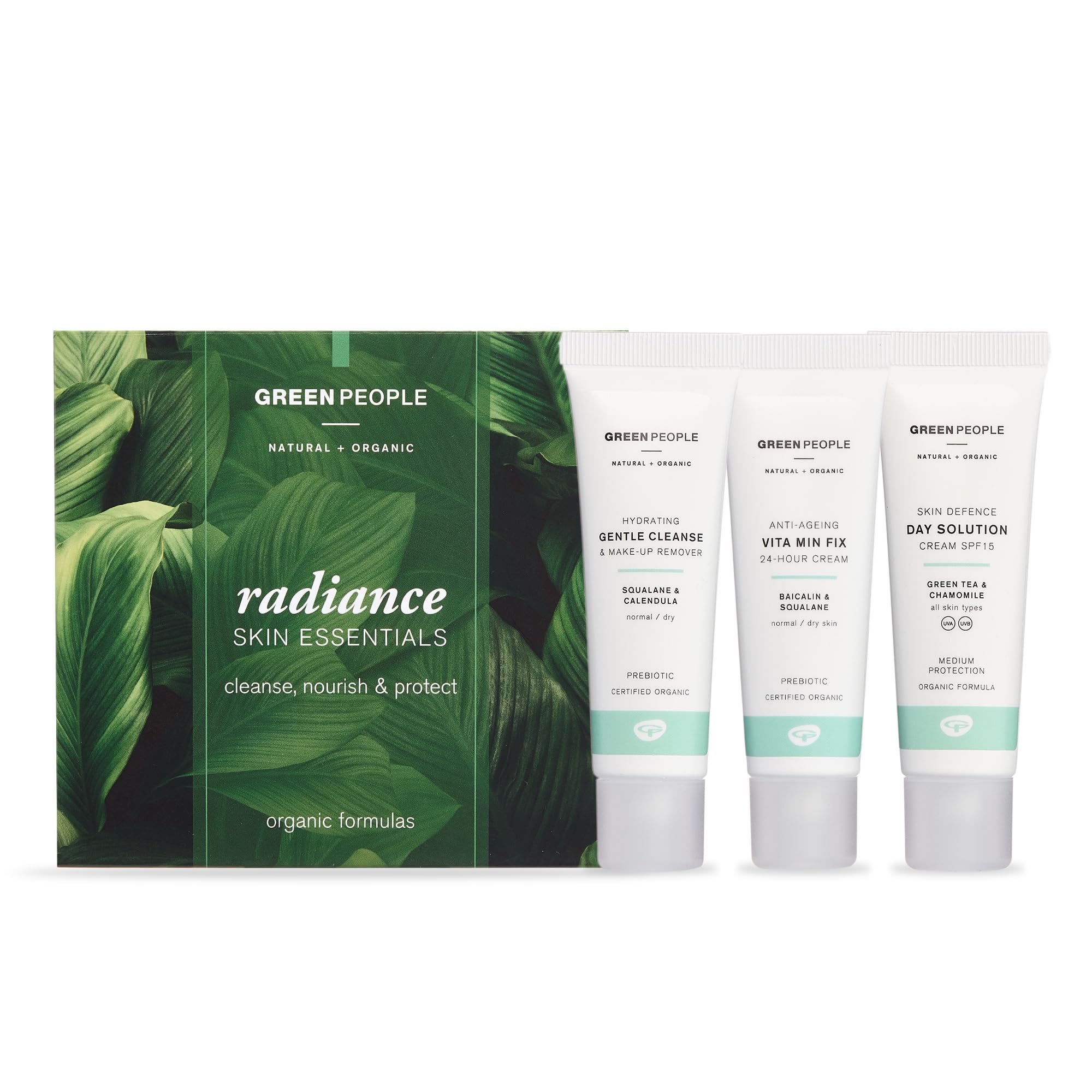 Green People Radiance Skin Essentials Set - Natural & Organic 3-Step Routine - Skincare Gift - Vegan, 3 x 30ml