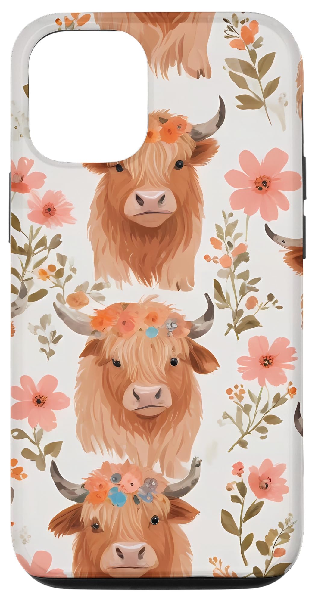 iPhone 15 Pro Boho Floral Highland Cow in Western Country Style Case