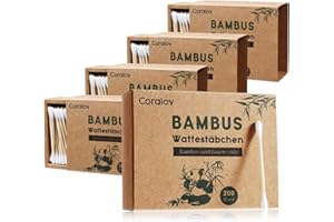SUSICIT Bamboo Cotton Swab 1000PCS Double Cotton Buds bamboo Cotton Bud Eco organic bamboo ear swab for Ear Skin Jewelry Art Pet Cleaning Craft Paper Packaging (5 PACKS OF 200 STICKS)
