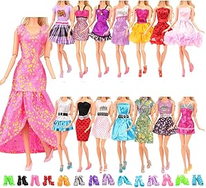 BARWA 12 Pcs Mini Dresses Handmade Doll Clothes with 10 Shoes Accessories for 11.5 Inch Girl Doll