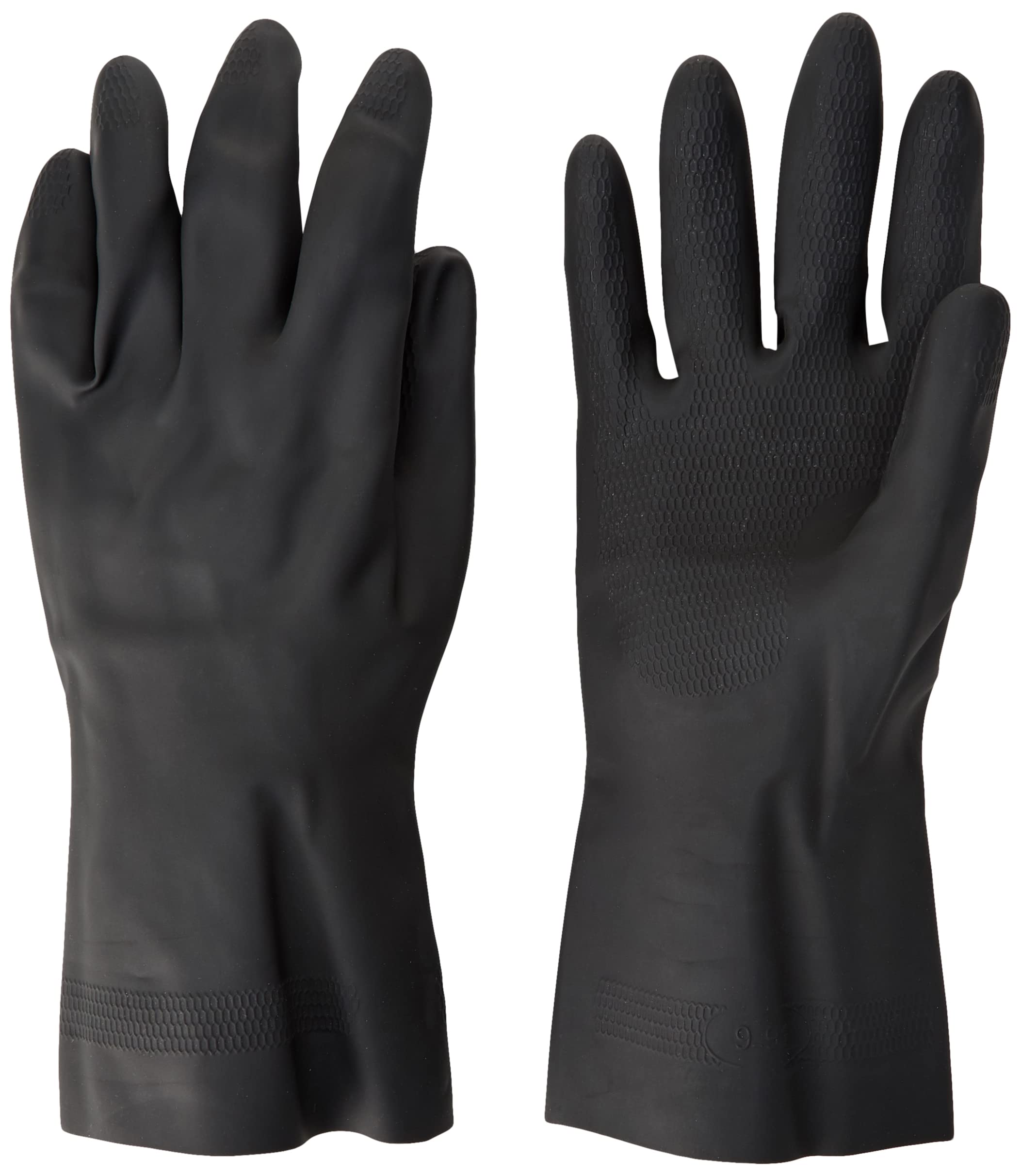 Polyco 516 Maxima Heavy Duty Flock Lined Natural Rubber Gloves - Large - 1 Pair, Black
