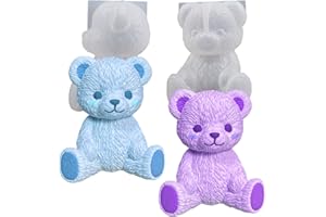 Japleed 2Pcs Bear Silicone Resin Molds, 3D Bear Resin Candle Mold, Cute Animal Epoxy Resin Casting Mold Fondant Chocolate Candy Candle Soap Molds Cake Home Decoration Mold DIY Supplies