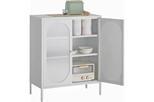 HOMSTEEL Buffet Sideboard, Metal Storage Cabinet with Translucent PC Board Doors, Steel Frame, Cabinet for Kitchen, Living Room, Bar, White