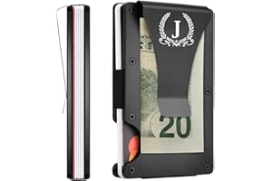 ELEGANTPARK Metal Wallet for Men Initial Monogrammed Gifts for Wedding Birthday Slim Minimalist Money Clip for Men RFID Blocking Engraved Metal Wallets with Money Clip Card Holder Letter J