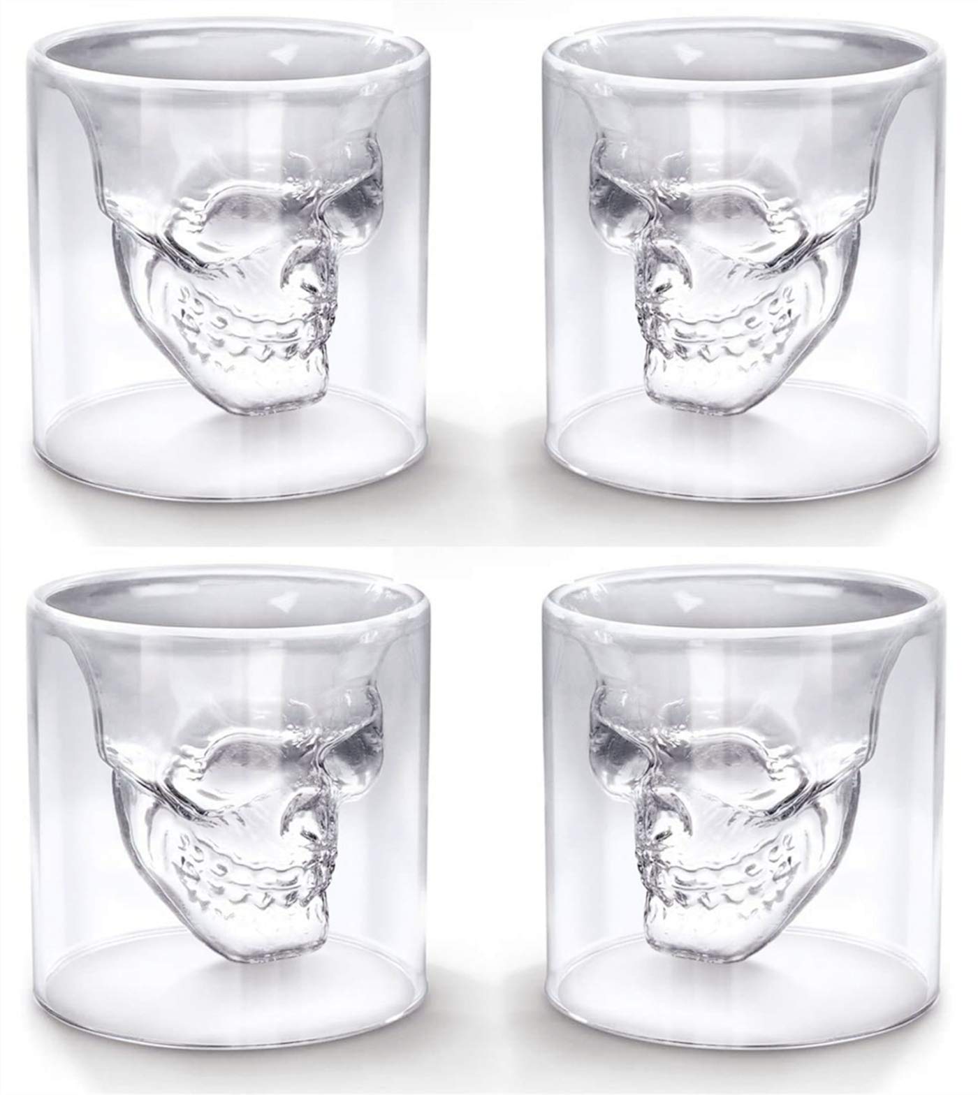 Eidoct Crystal Skull Shot Glasses Double Wall Glass Cup,Funny Crystal Drinking Cup,Whiskey Glasses,Cool Beer Cup for Wine Cocktail Vodka,Set of 4 (75ml*4)