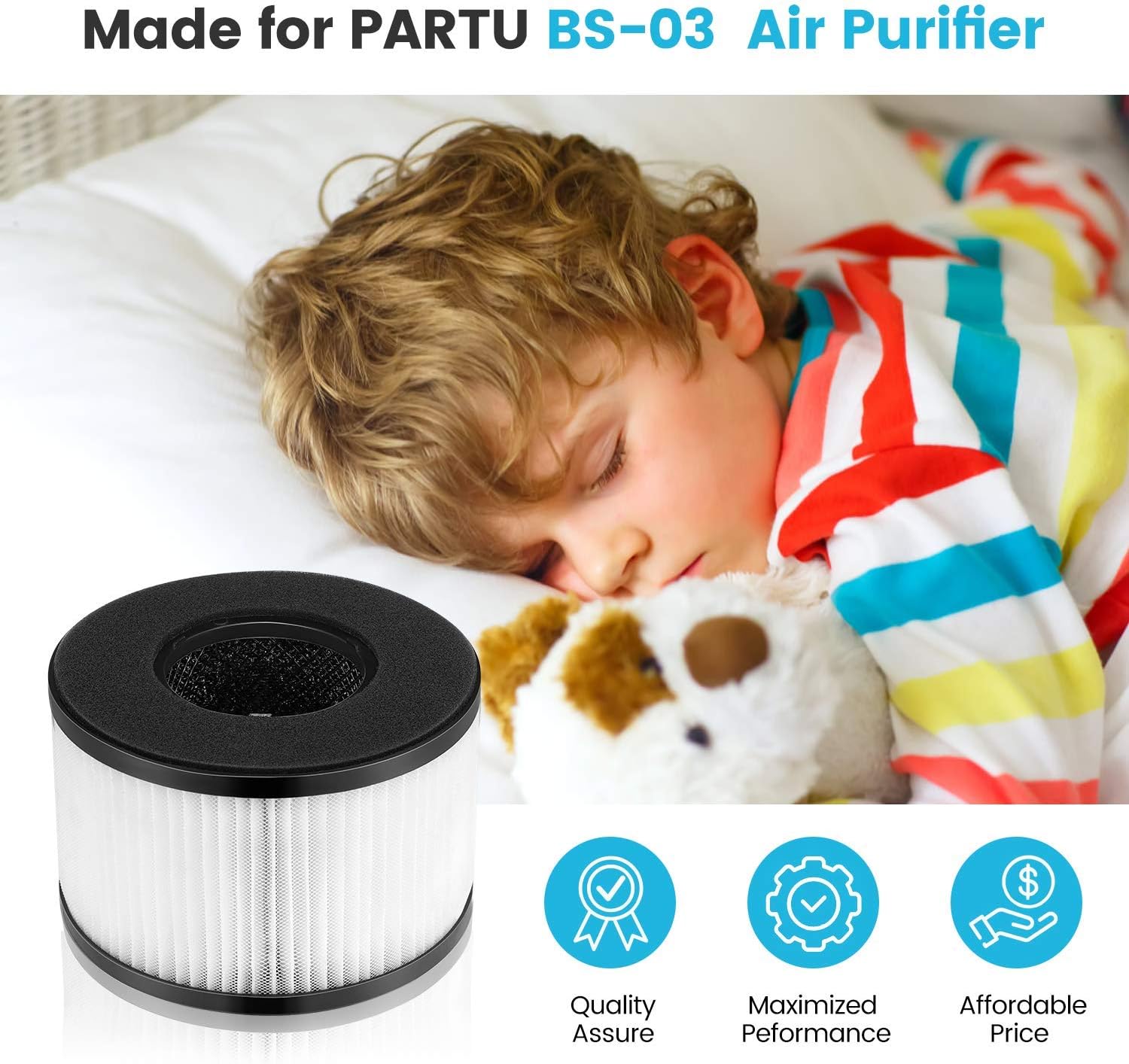 isinlive BS-03 HEPA Replacement Filter for BS-03 PARTU HEPA Air Purifier with 3-in-1 Filtration System, 1 Pack: Home & Kitchen