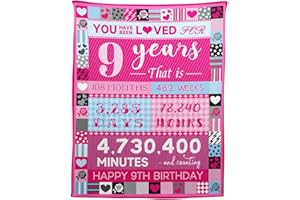 YISUMEI 9 Year Old Girl Birthday Gifts, Pink Love Rose Elements Happy Birthday Blanket, Ideal Birthday Party Decoration for Kids, 50"x60"
