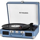 Vinyl Record Player Bluetooth Vintage Portable Suitcase Turntable with Built-in Speakers 3-Speed Belt-Driven Record Player Su
