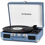 Vinyl Record Player Bluetooth Vintage Portable Suitcase Turntable with Built-in Speakers 3-Speed Belt-Driven Record Player Support RCA Output and Headphone Output