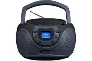 hPlay Gummy P16 Portable CD Player Boombox AM FM Digital Tuning Radio, Aux Line-in, Headphone Jack, Foldable Carrying Handle (Space Grey)