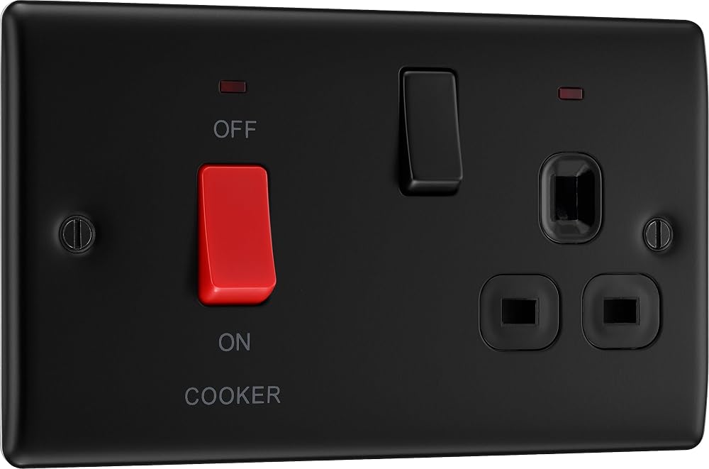 BG Electrical Nexus Metal Cooker Switch with Socket 45A Matt Black NFB70B