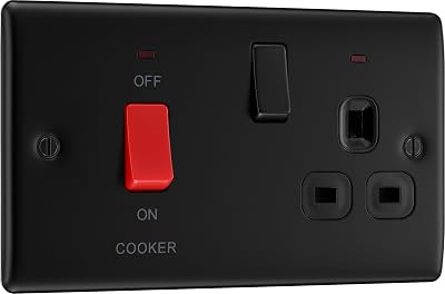 BG Electrical Nexus Metal Cooker Switch with Socket 45A Matt Black NFB70B