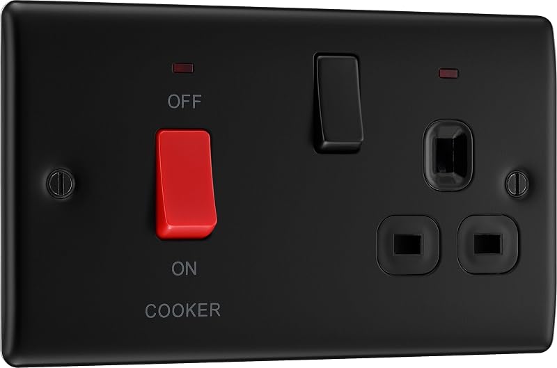 BG Electrical Nexus Metal Cooker Switch with Socket 45A Matt Black NFB70B