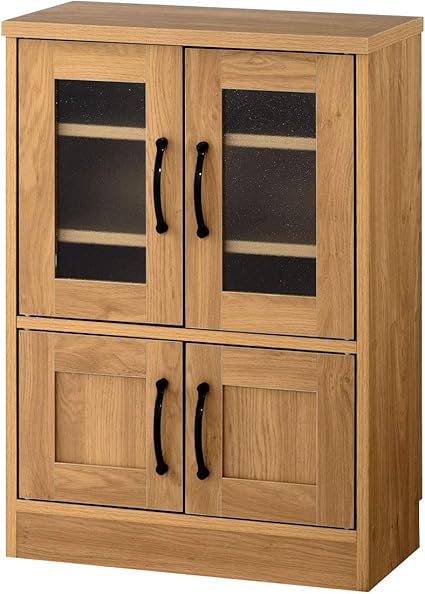 Amazon ぼん家具 完成品 組立不要 食器棚 キャビネット 台所ラック ロータイプ 木製 ナチュラル 食器棚 オンライン通販