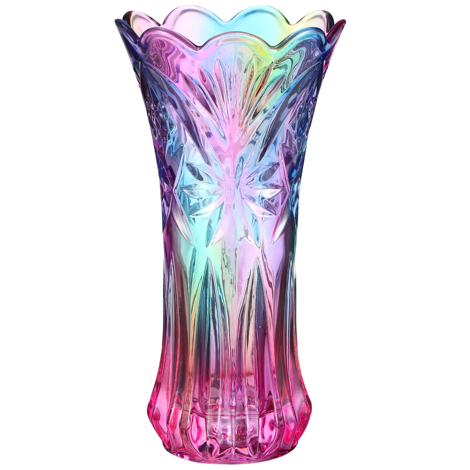 WINOMO Unique Crystal Glass Vase Decorative Rainbow Vase Flower Plant Container Dinner Table Centerpiece Colorful Glass Vases for Home Office Wedding