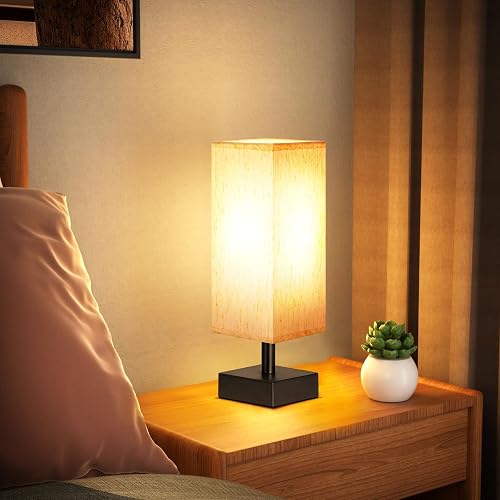 Kigai Grinch Christmas Festive Bedside Table Lamp – LED Nightstand Light With USB, Linen Shade, Wood Base